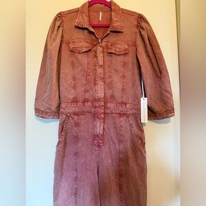NWT Young Fabulous & Broke YFB Pink Denim Utility Jumpsuit Overall S L FINAL $43